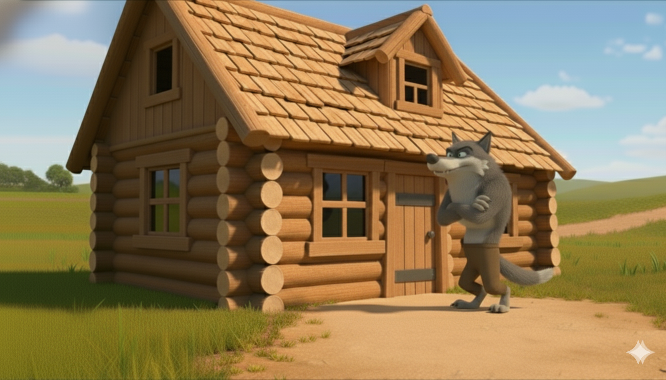 Con sói đã làm gì với ngôi nhà rơm và gỗ ?